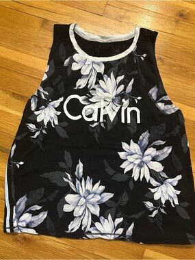 Calvin Klein Black Floral Tank Top with White Logo